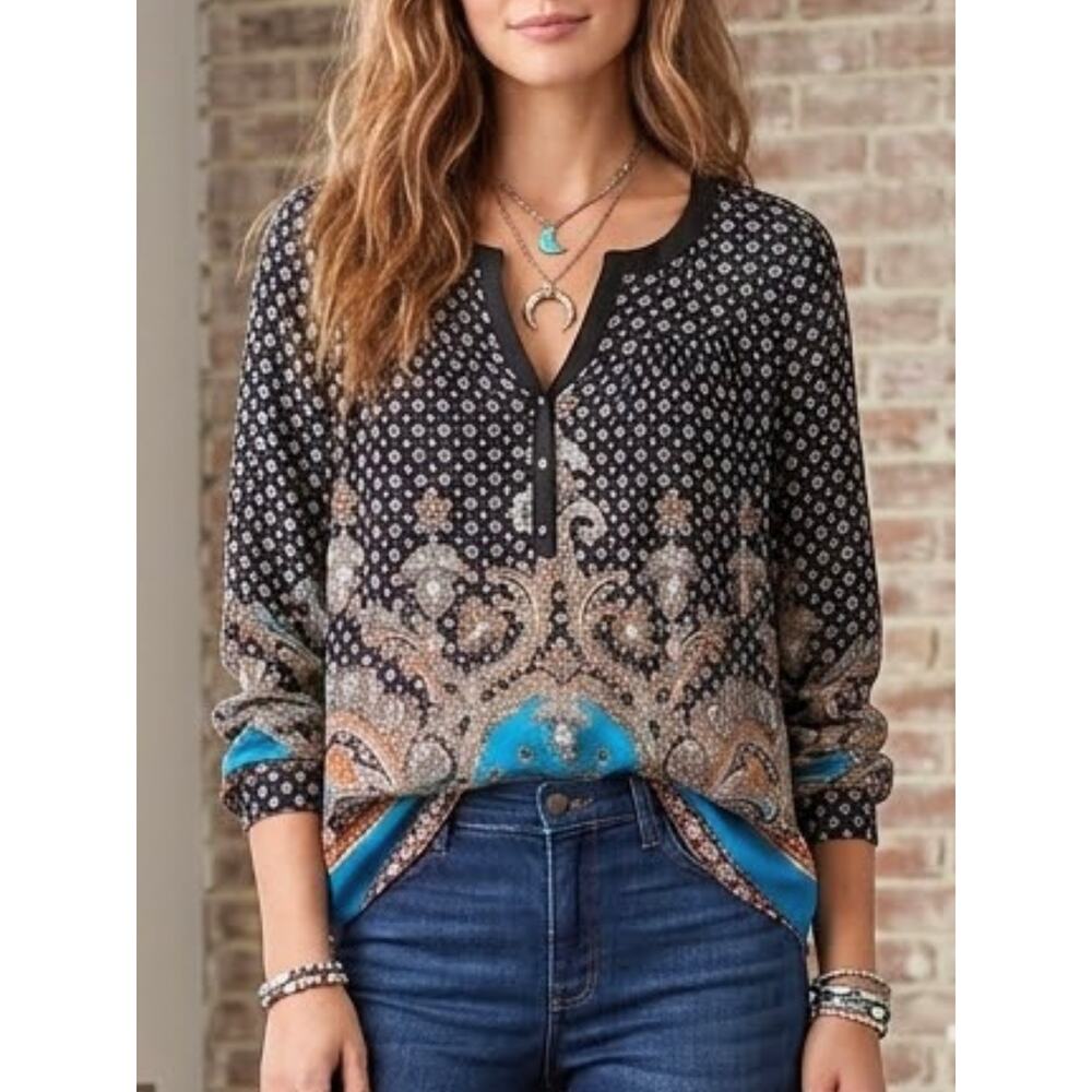 ANTHROPOLOGIE Meadow Rue Stanza Paisley Tunic Blouse M | Boho High Low Top